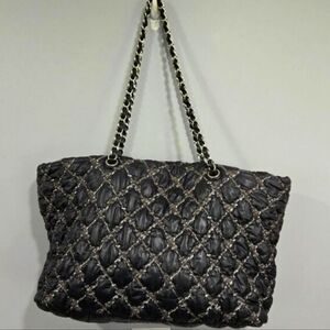 Authentic Chanel Quilted Tweed Stitch Bubble Tote Black